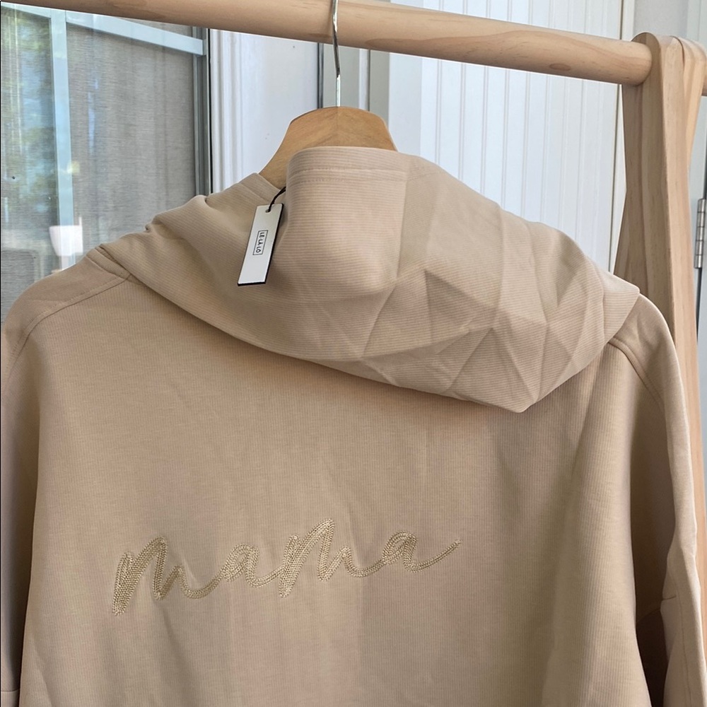 Le La Lo Embroidered Mama Beige Hoodie